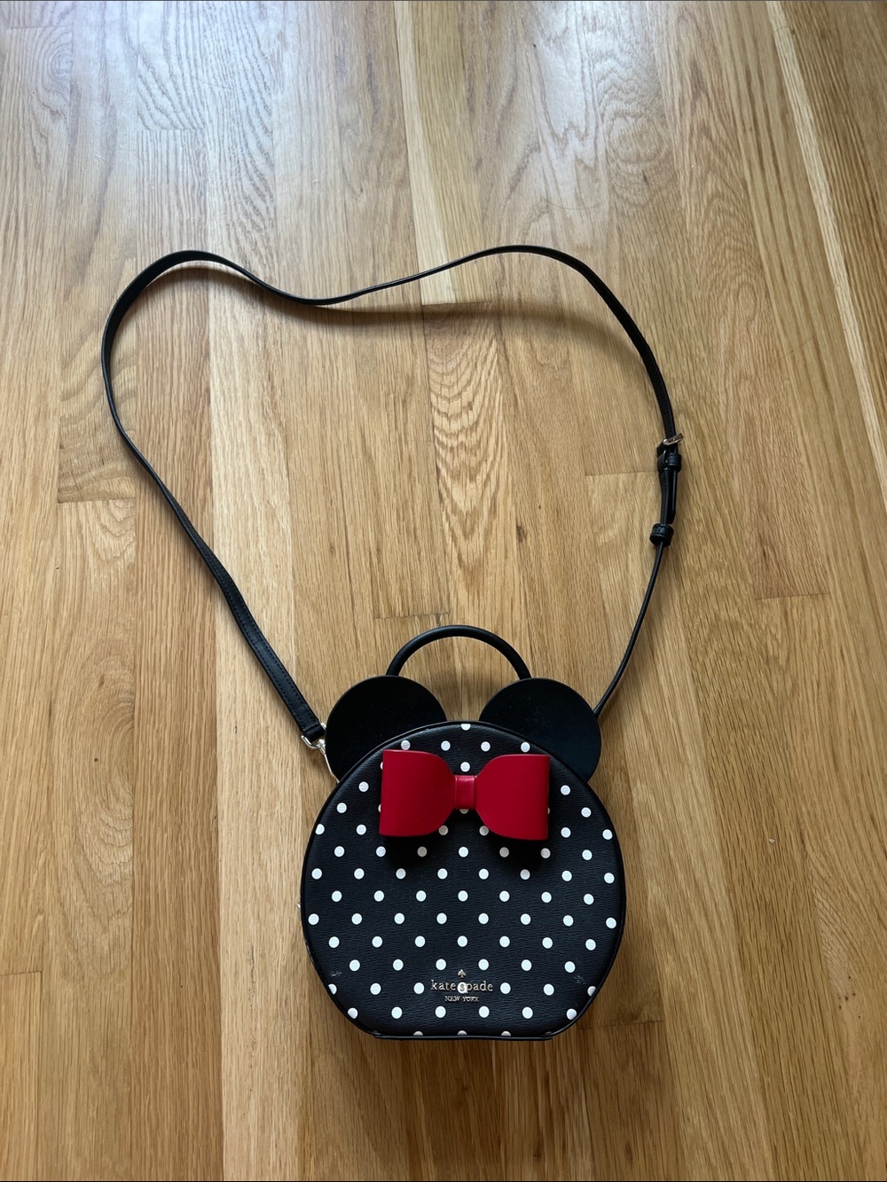 kate spade Kids Black Polka Dot Crossbody Bag with Red Bow